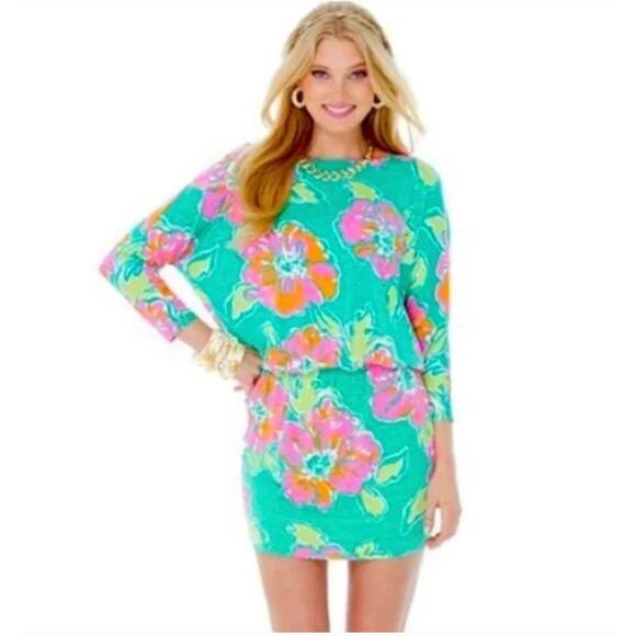 Lilly Pulitzer Cara Spearmint Green Pink Floral Dropped Waist Dress XS - Picture 1 of 7